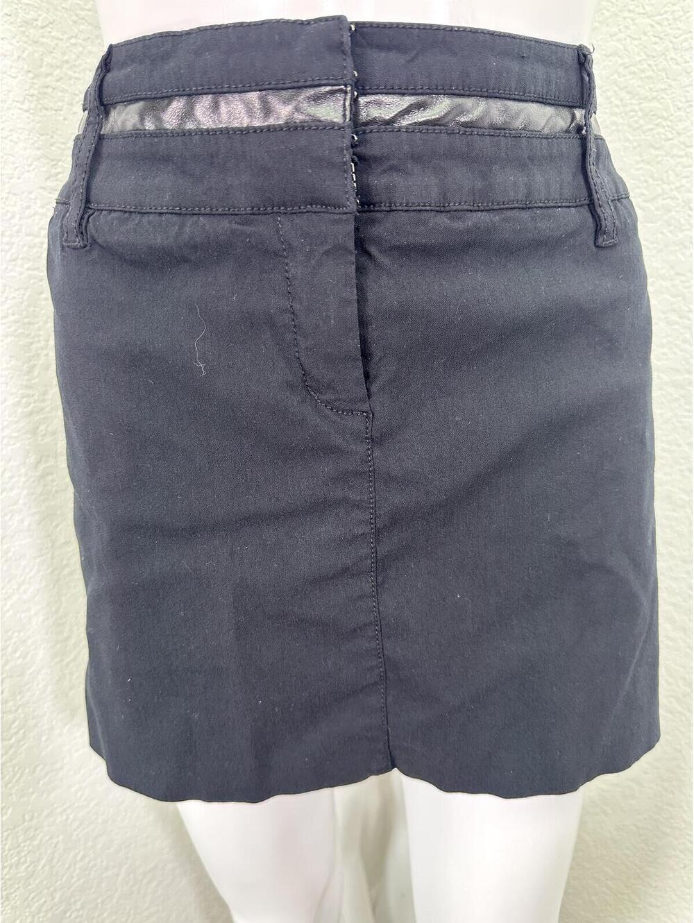Sz 6 Bisou Bisou Black Mini Skirt Faux Leather Trim Goth Punk Skater